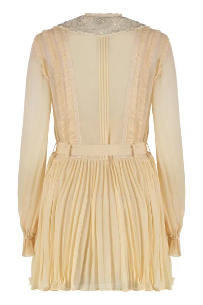 Self-portrait Mini Dress In Pleated Georgette In Neutral