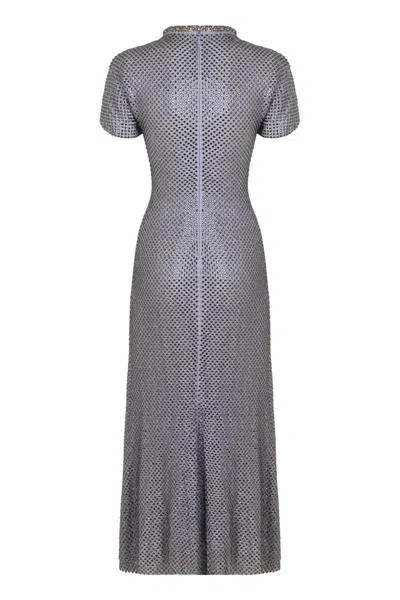 Self-portrait Midi Dress In Mesh With Rhinestones In Blue