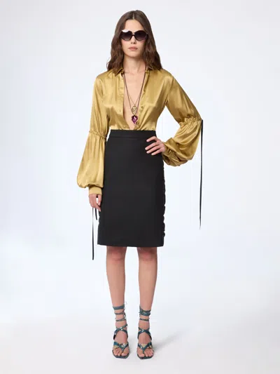 Nina Ricci High Waist Skirt Knee Length Slit In Black