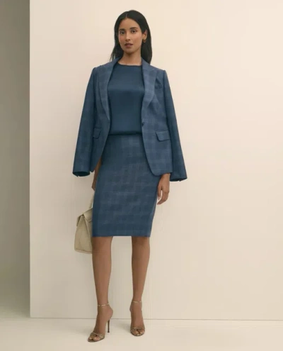 Brooks Brothers Wool-silk Blend Plaid Pencil Skirt In Blue