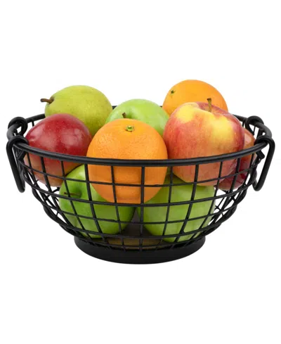 Spectrum Madison Fruit Bowl Wire Basket With Wood Base In Black