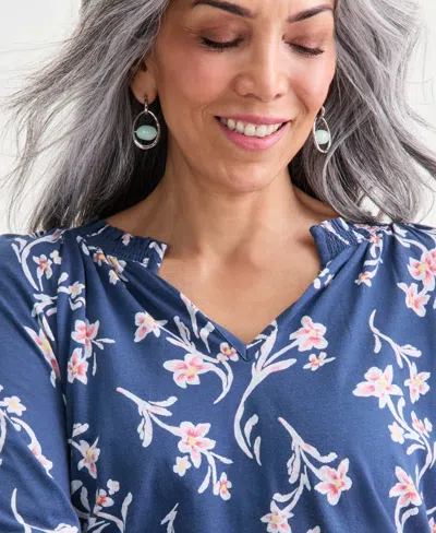 Style & Co Women's Printed Smocked Knit Top, Macy's Exclusive In Blue