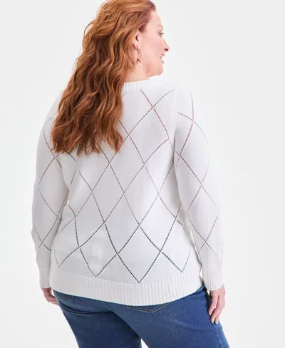 Style & Co Plus Size Pointelle Boat-neck Sweater, Macy's Exclusive In Brown