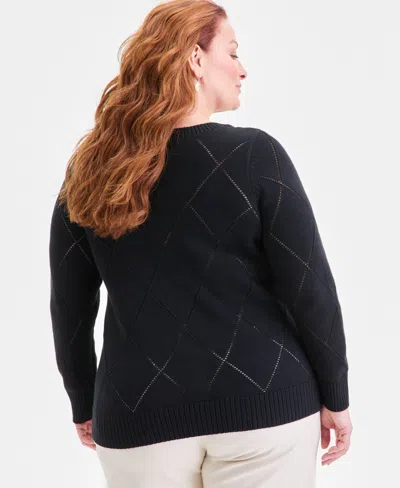Style & Co Plus Size Pointelle Boat-neck Sweater, Macy's Exclusive In Black