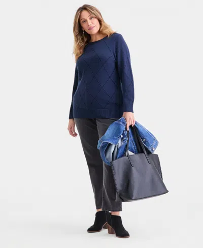 Style & Co Plus Size Pointelle Boat-neck Sweater, Macy's Exclusive In Blue