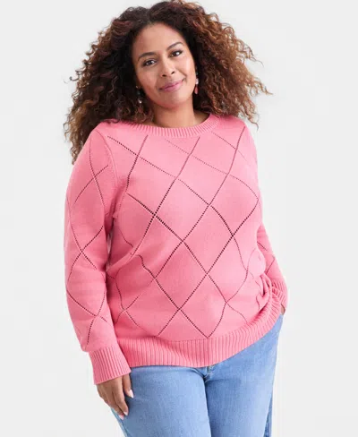 Style & Co Plus Size Crewneck Chenille Long-sleeve Sweater, Macy's Exclusive In Pink