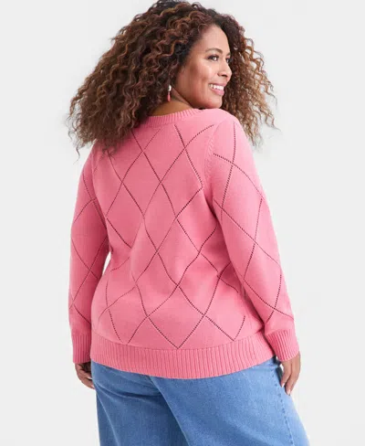 Style & Co Plus Size Crewneck Chenille Long-sleeve Sweater, Macy's Exclusive In Pink