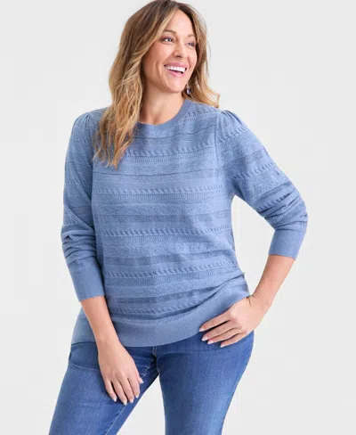 Style & Co Plus Size Pointelle Crewneck Sweater, Macy's Exclusive In Blue