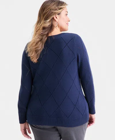 Style & Co Plus Size Pointelle Boat-neck Sweater, Macy's Exclusive In Blue