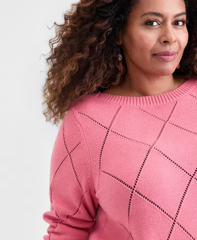Style & Co Plus Size Crewneck Chenille Long-sleeve Sweater, Macy's Exclusive In Pink