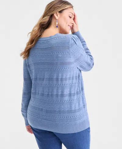 Style & Co Plus Size Pointelle Crewneck Sweater, Macy's Exclusive In Blue