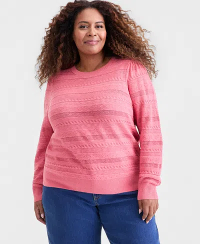 Style & Co Plus Size Pointelle Crewneck Sweater, Macy's Exclusive In Pink