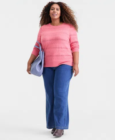 Style & Co Plus Size Pointelle Crewneck Sweater, Macy's Exclusive In Pink