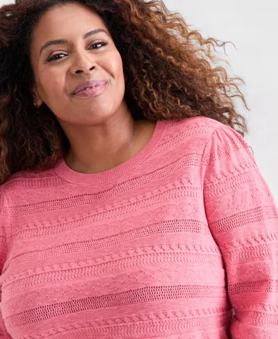 Style & Co Plus Size Pointelle Crewneck Sweater, Macy's Exclusive In Pink