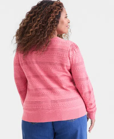 Style & Co Plus Size Pointelle Crewneck Sweater, Macy's Exclusive In Pink