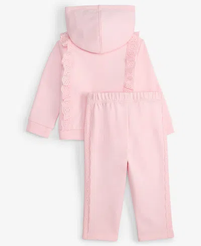 First Impressions Baby Girls' French Terry Eyelet-trim Zip-up Hoodie And Pants, 2-piece Set, Macy's Exclusive In Pink