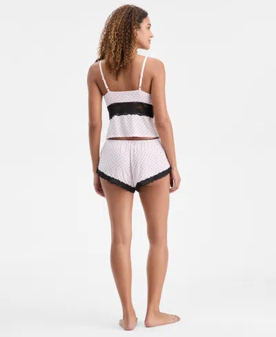 Inc International Concepts Women's Knit Lace-trim Short Pajama Set, Exclusively At Macy's In White