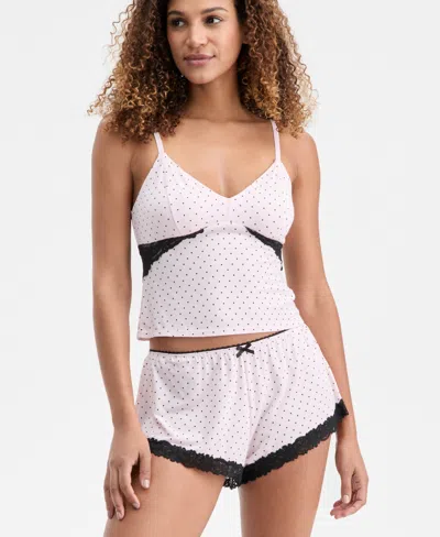 Inc International Concepts Women's Knit Lace-trim Short Pajama Set, Exclusively At Macy's In White
