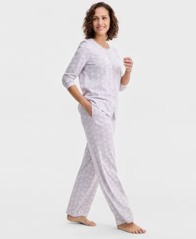 Charter Club Women's Cotton Printed Button-front Pajama Set, Exclusively At Macy's In White