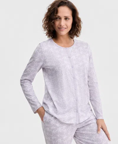 Charter Club Women's Cotton Printed Button-front Pajama Set, Exclusively At Macy's In White