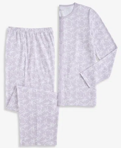 Charter Club Women's Cotton Printed Button-front Pajama Set, Exclusively At Macy's In White