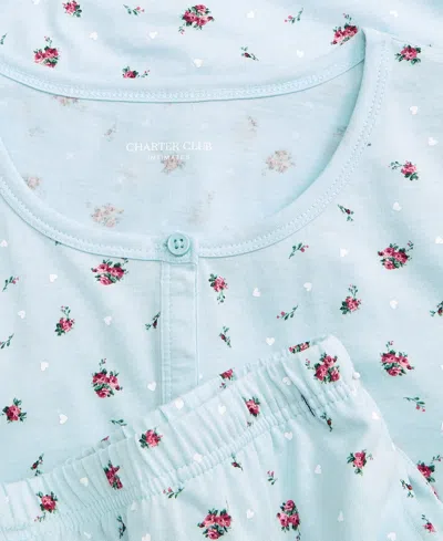Charter Club Women's Cotton Printed Button-front Pajama Set, Exclusively At Macy's In Blue