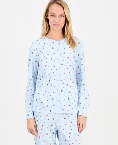 Charter Club Women's Cotton Printed Button-front Pajama Set, Exclusively At Macy's In Blue