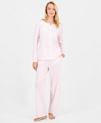 Charter Club Women's Cotton Printed Button-front Pajama Set, Exclusively At Macy's In Pink