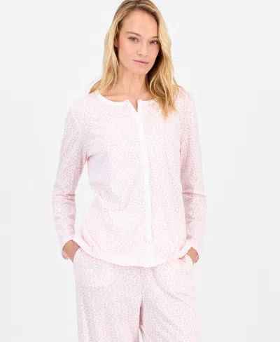 Charter Club Women's Cotton Printed Button-front Pajama Set, Exclusively At Macy's In Pink