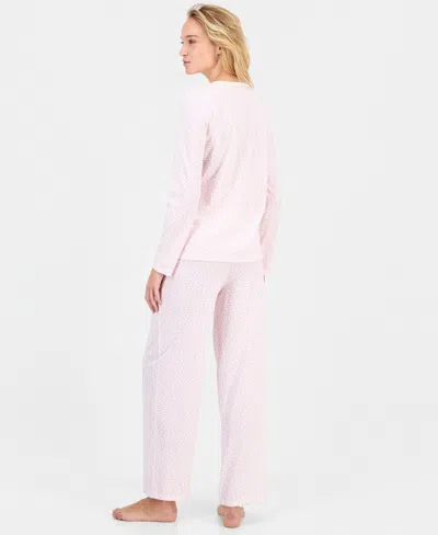 Charter Club Women's Cotton Printed Button-front Pajama Set, Exclusively At Macy's In Pink