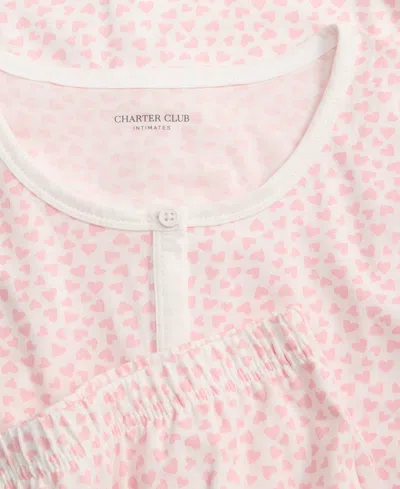 Charter Club Women's Cotton Printed Button-front Pajama Set, Exclusively At Macy's In Pink
