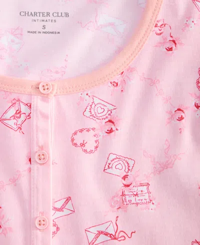 Charter Club Women's Cotton Printed Henley Sleepshirt, Created For Macy's In Pink