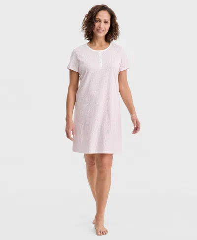 Charter Club Women's Cotton Printed Henley Sleepshirt, Created For Macy's In Pink
