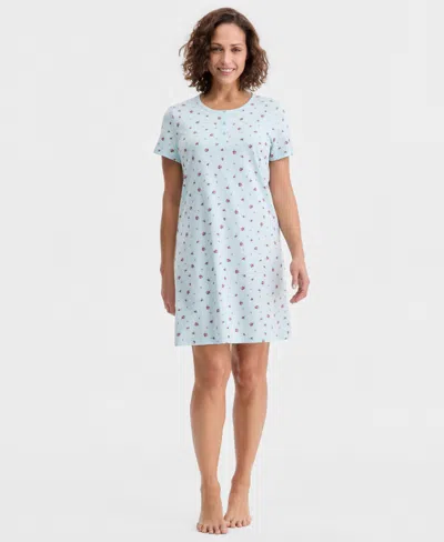 Charter Club Women's Cotton Printed Henley Sleepshirt, Created For Macy's In Blue