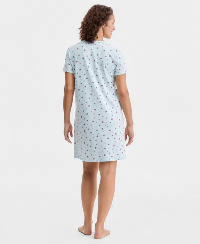 Charter Club Women's Cotton Printed Henley Sleepshirt, Created For Macy's In Blue