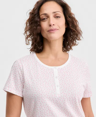 Charter Club Women's Cotton Printed Henley Sleepshirt, Created For Macy's In Pink