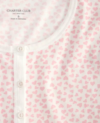 Charter Club Women's Cotton Printed Henley Sleepshirt, Created For Macy's In Pink