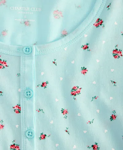Charter Club Women's Cotton Printed Henley Sleepshirt, Created For Macy's In Blue
