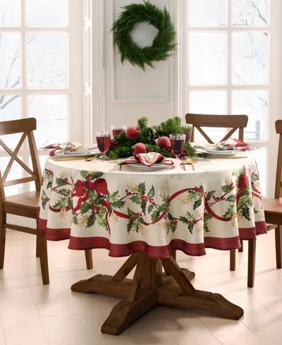 Elrene Winter Bows And Garland Tablecloth, 60" X 84" Oval In Multi