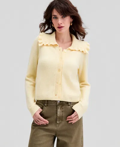 And Now This Petite Ruffle Collar Button Cardigan, Macy's Exclusive In Brown