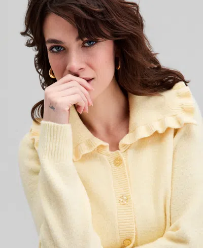 And Now This Petite Ruffle Collar Button Cardigan, Macy's Exclusive In Brown