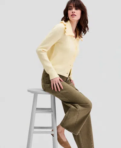 And Now This Petite Ruffle Collar Button Cardigan, Macy's Exclusive In Brown