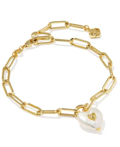 Kendra Scott Cultured Freshwater Pearl Heart Dangle Sasha Bracelet In Gold