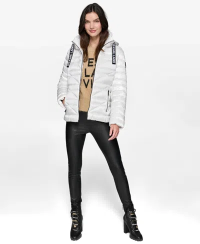 Karl Lagerfeld Women's Drawstring Puffer Coat In White