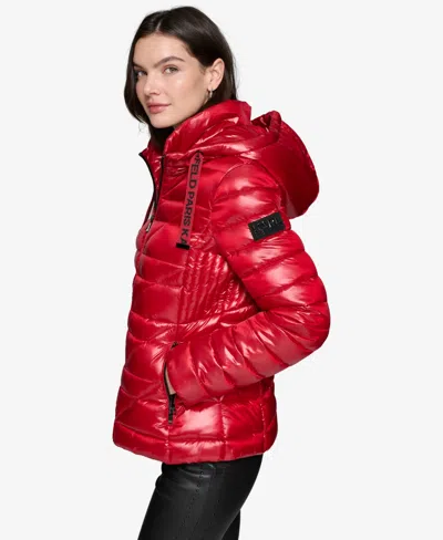 Karl Lagerfeld Women's Drawstring Puffer Coat In Red