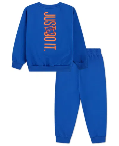 Nike Sportswear Boys 4-7 Glow With Me Lightweight 2-piece Fleece Crew Set In Blue