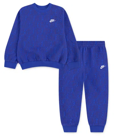 Nike Boys' 4-7 Novelty Crewneck Sweatshirt And Pants, 2-piece Set In Blue