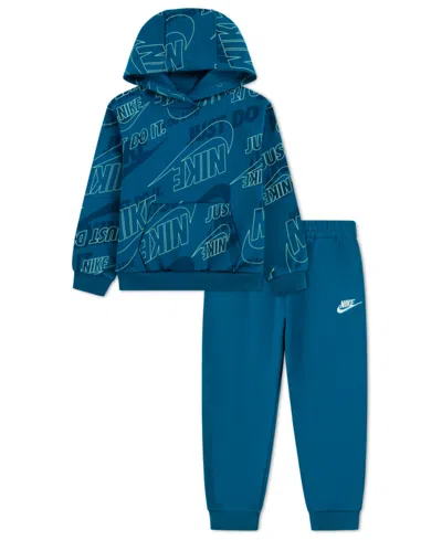 Nike Boys 4-7 2-piece Sportswear Glow With Me Lightweight Pull-on Hoodie And Pants Set In Green