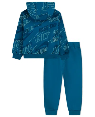 Nike Boys 4-7 2-piece Sportswear Glow With Me Lightweight Pull-on Hoodie And Pants Set In Green