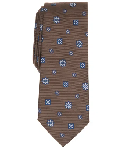 Bar Iii Men's Admiral Neat Floral Print Tie, Macy's Exclusive In Brown